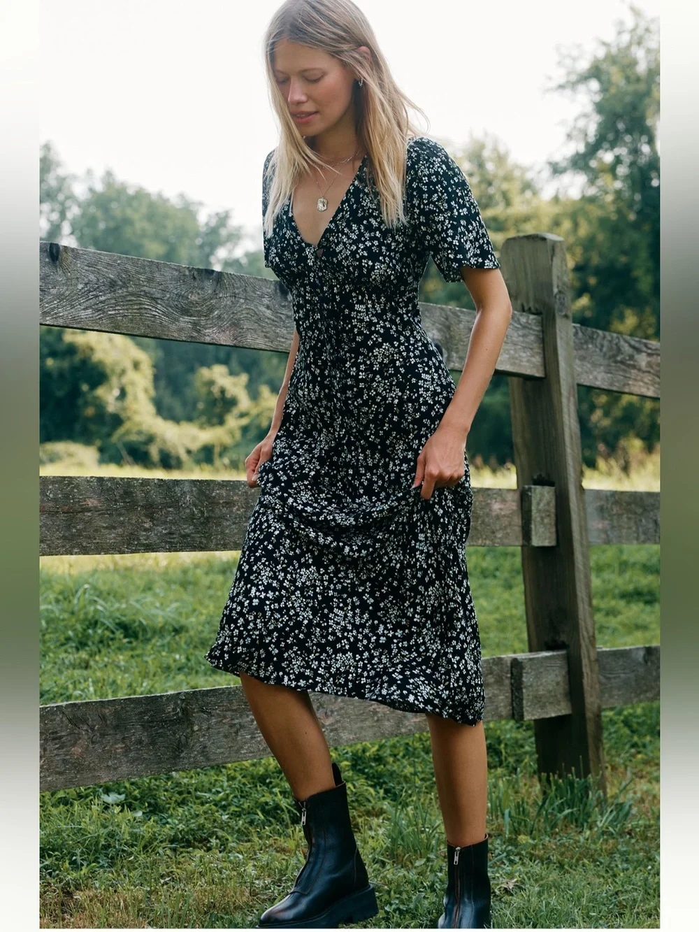 Reformation Tyra X Anthropologie Short Sleeve Tie Front Midi Dress NWT Size 2 - Picture 15 of 15